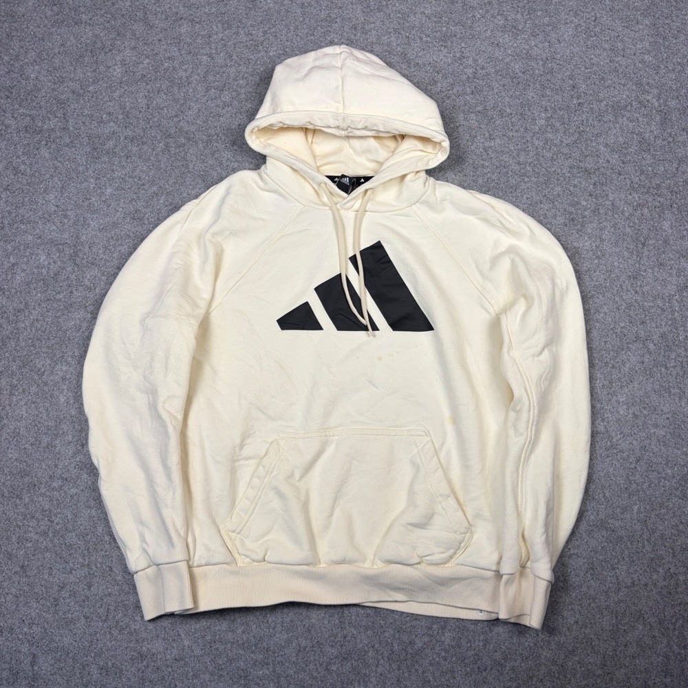 Adidas Mens Future Icons Logo Hoodie Cream Off White Pullover Sweatshirt Medium